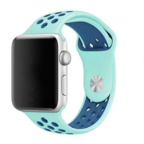 NEW Blue Green Sport Silicone Band For Apple Watch - Picture 2 of 4